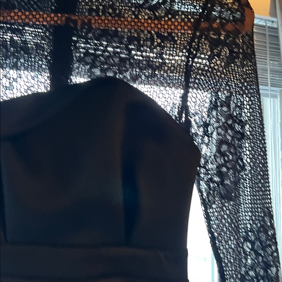 ASOS Black Lace High Neck Bodycon Midi Dress US 2 Long Sleeve Cocktail Dress - Picture 2 of 11